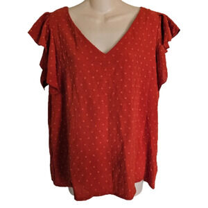Shein Orange Swiss Dot V-Neck Ruffle Sleeve Blouse Size Women's Large